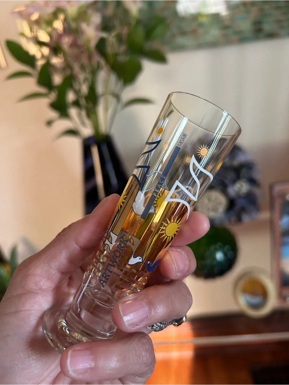 Vintage Rastal Artwork Collection “Liquid Lady” & “Peace” Footed Cordial Glasses